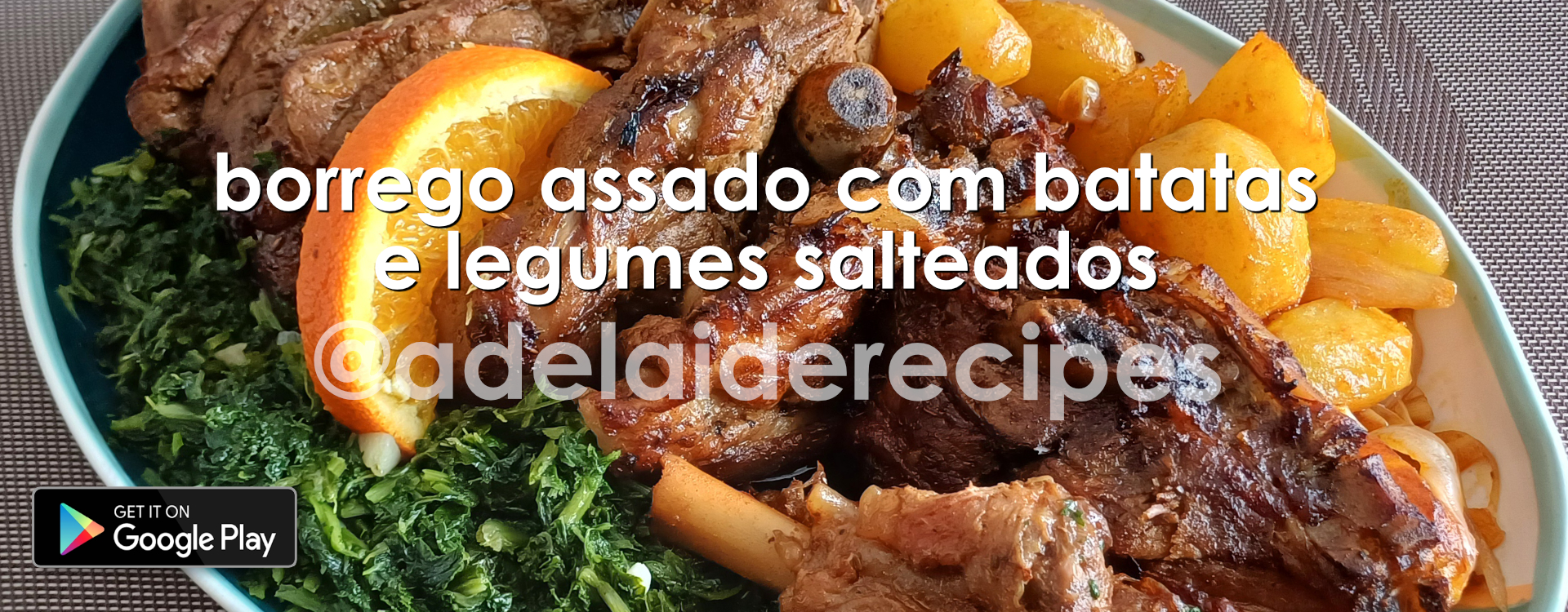 Borrego Assado com Batatas e Legumes Salteados