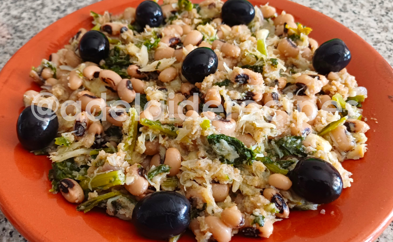 Migas de Bacalhau com Grelos, Feijão-Frade e Broa